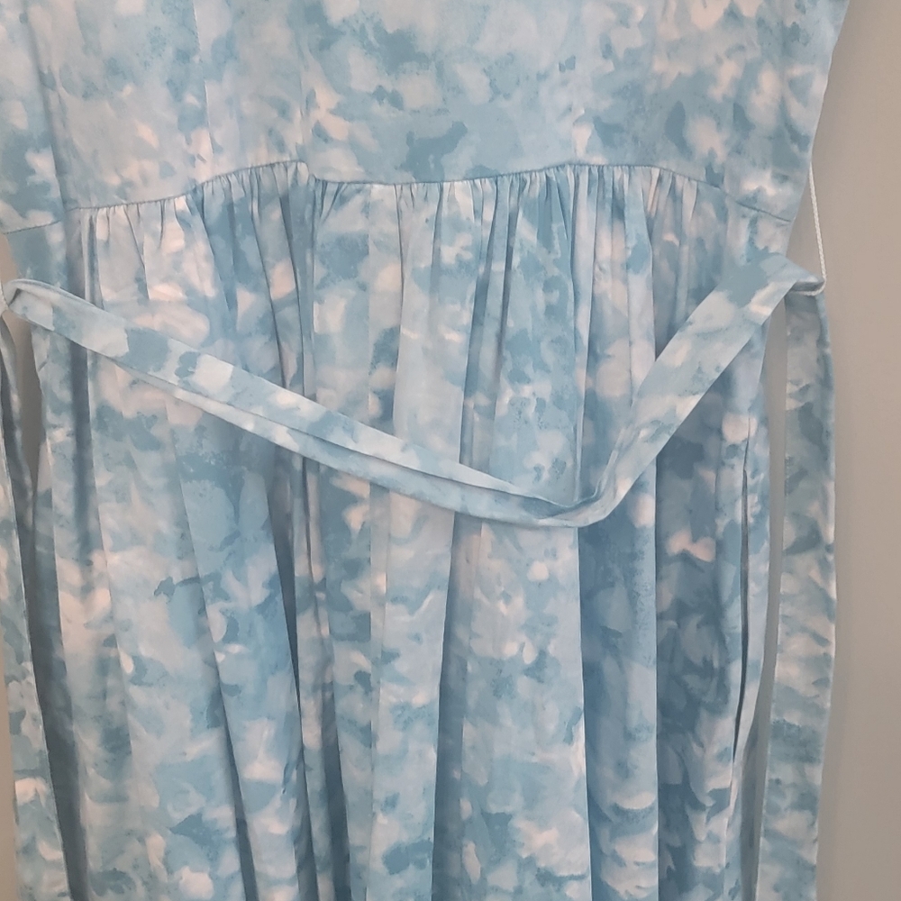 Talbots Floral Camoflauge Ocean Blue Butyon Front‎ Tie Dress Womens 10 Petite - Picture 5 of 13